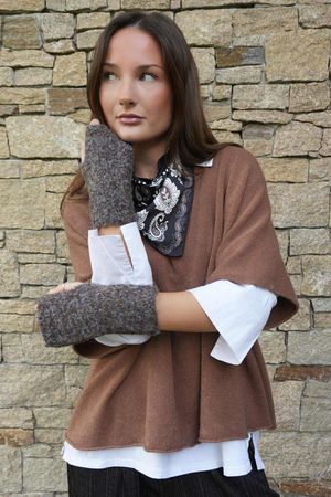 Boucle Fingerless Gloves Chocolate Melange